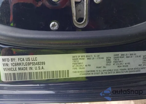 2023 Ram 1500 Classic Slt 4X4 5'7 Box z USA, uszkodzony, nr VIN 1C6RR7LG9PS548289